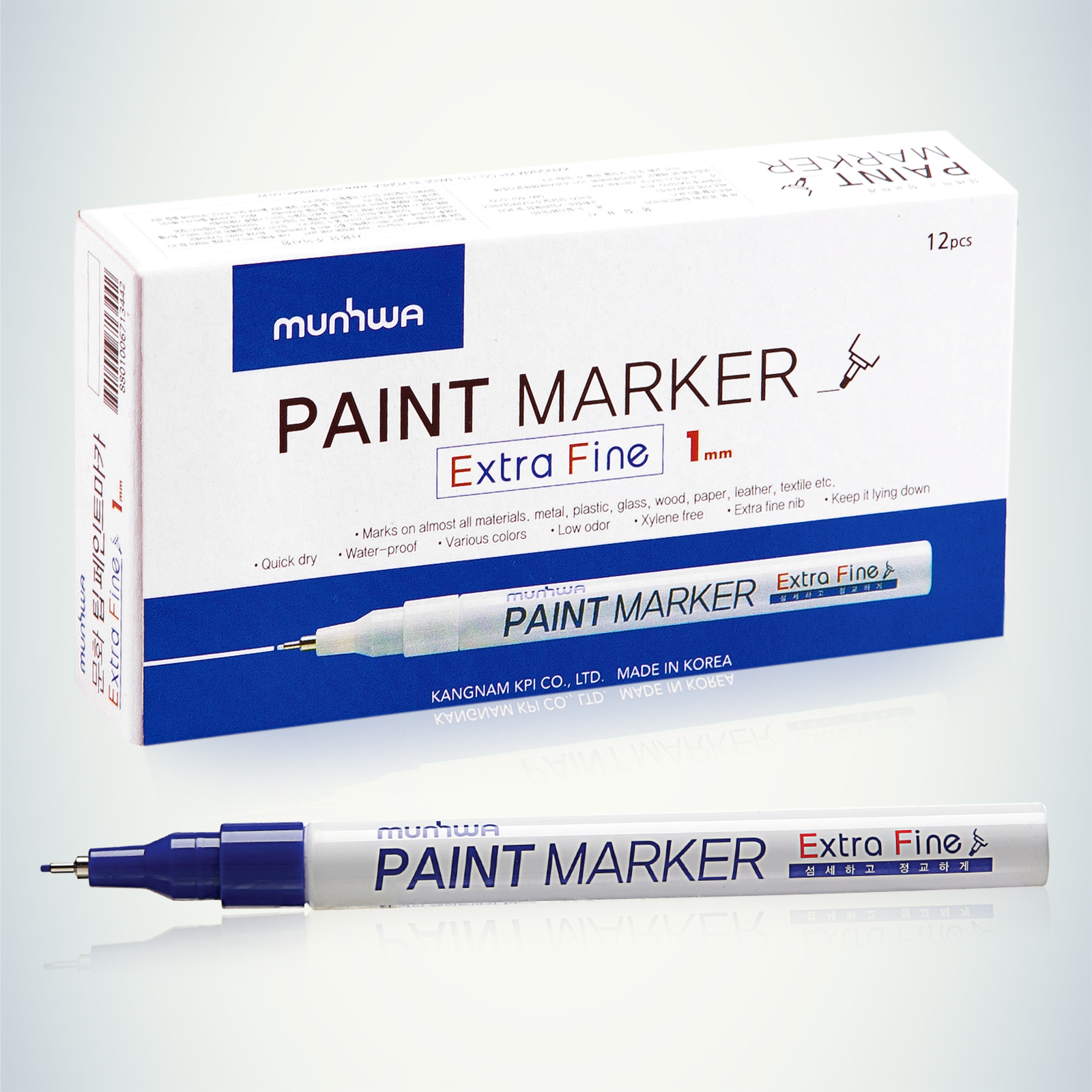 Маркер-краска MunHwa "Extra Fine Paint Marker" синяя, 1мм, нитро-основа EFPM-02 (уп.12шт) 260037