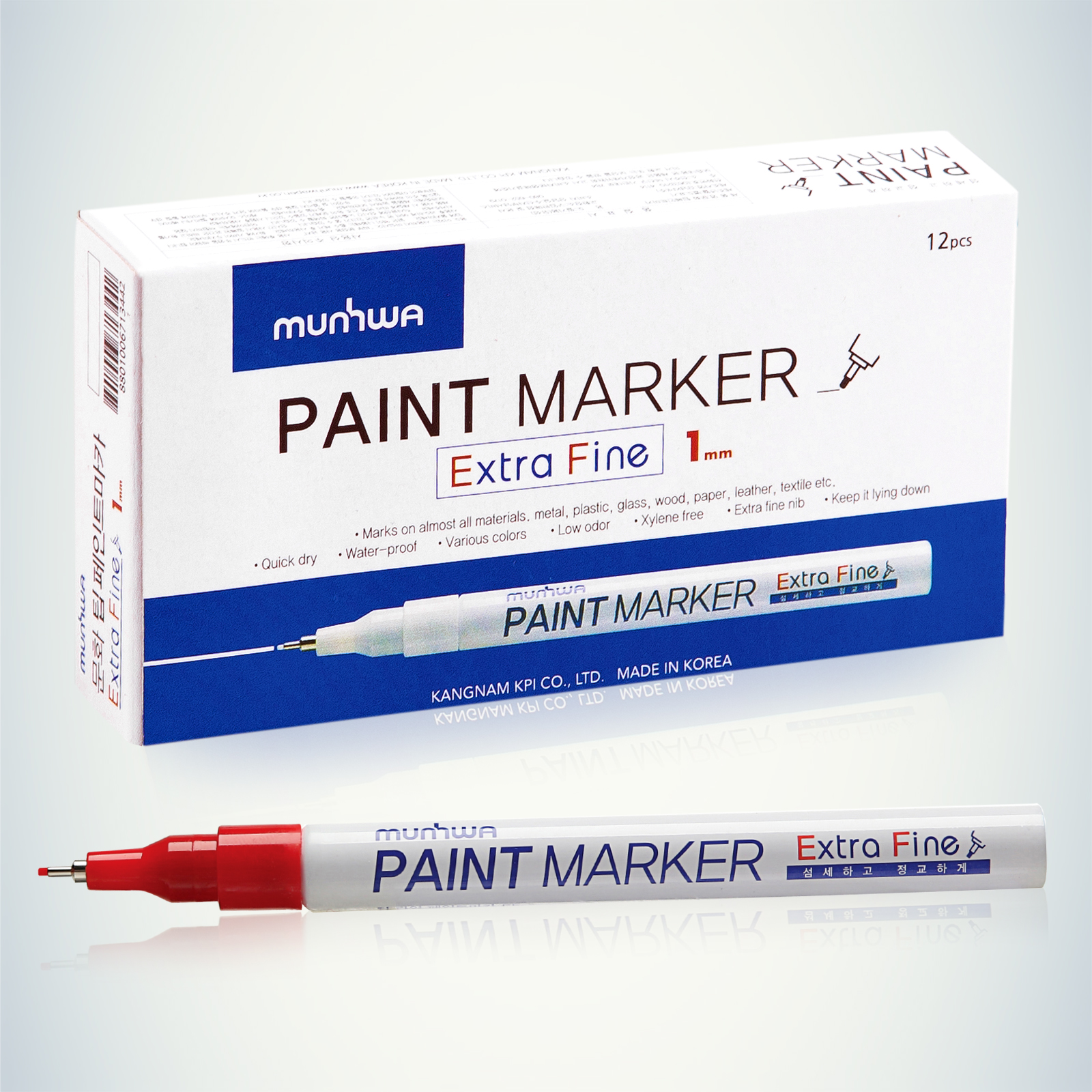 Маркер-краска MunHwa "Extra Fine Paint Marker" красная, 1мм, нитро-основа EFPM-03 (уп.12шт) 260036