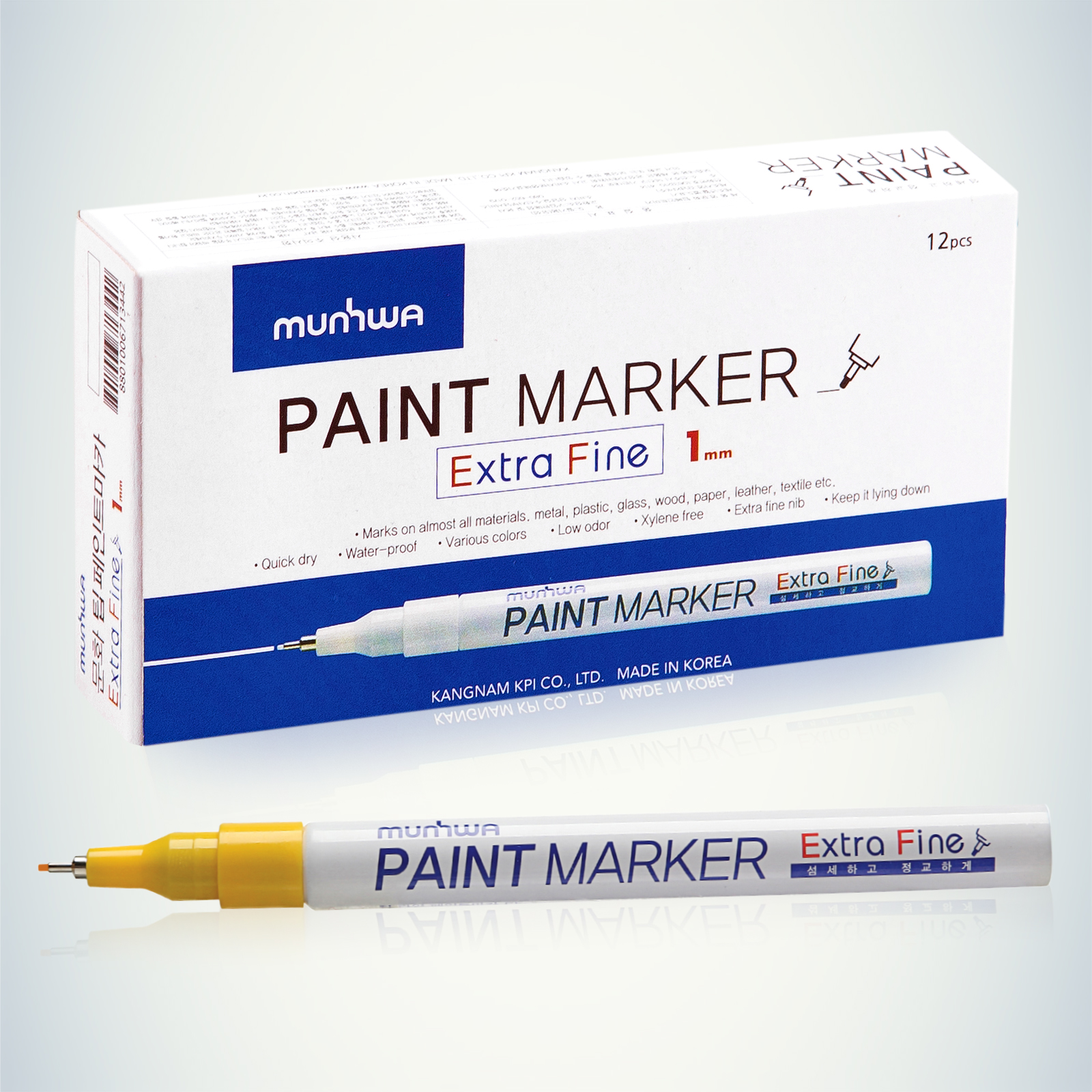 Маркер-краска MunHwa "Extra Fine Paint Marker" жёлтая, 1мм, нитро ...